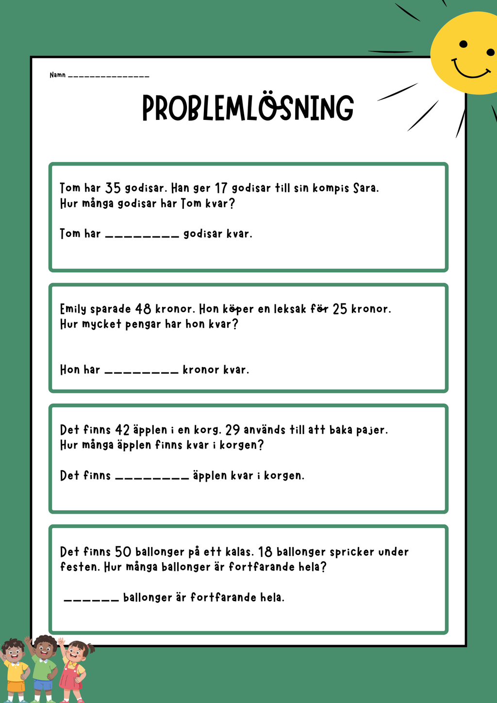 Problemlösning - Matematik - Åk 2 - 3 (Subtraktion)