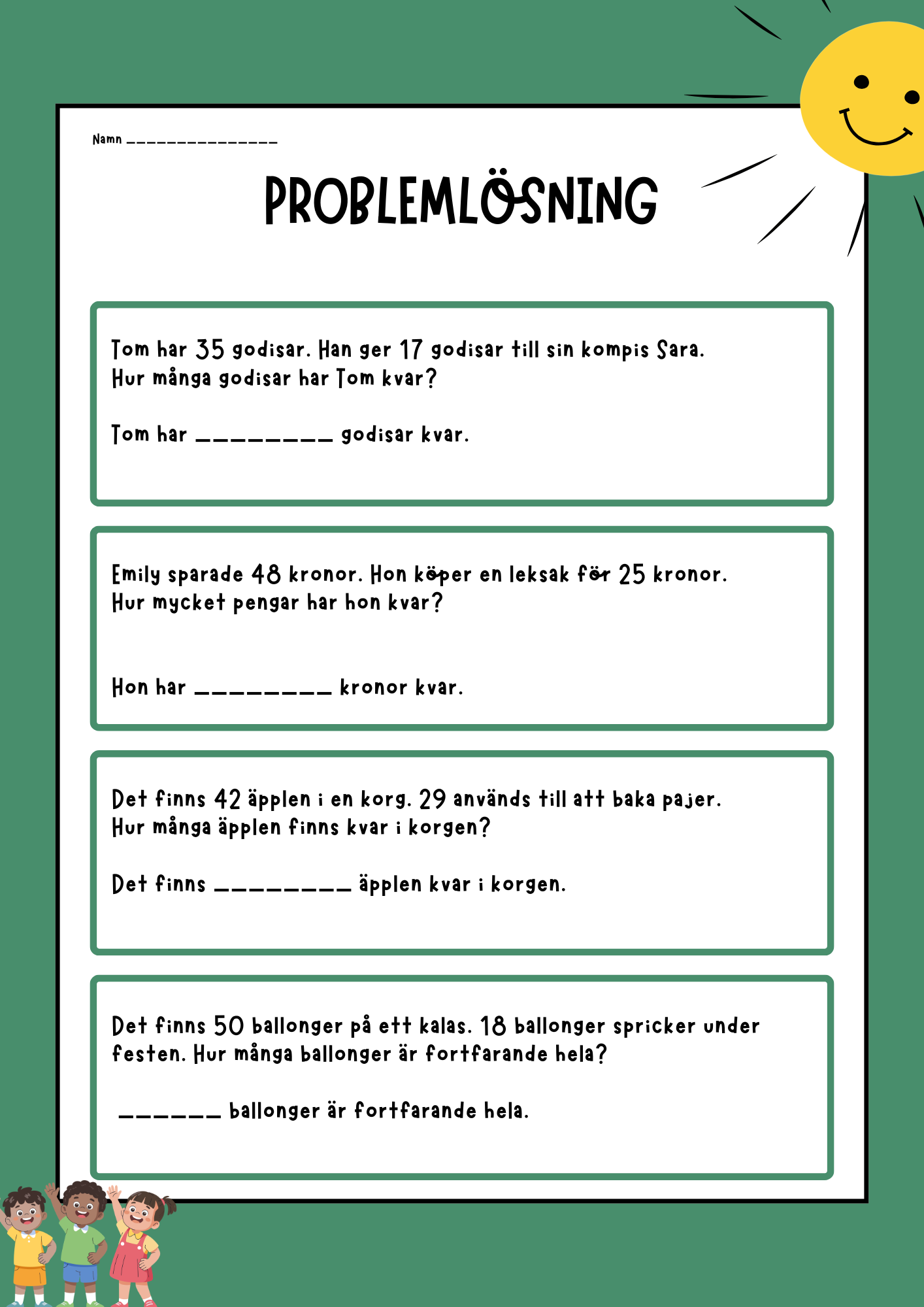 Problemlösning - Matematik - Åk 2 - 3 (Subtraktion)