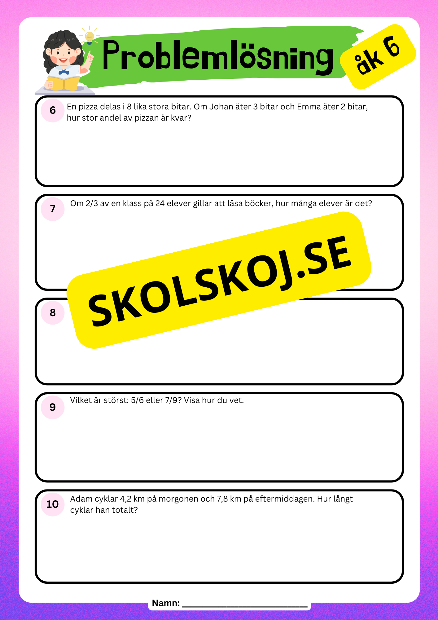 Problemlösning årskurs 6 - Blandade uppgifter