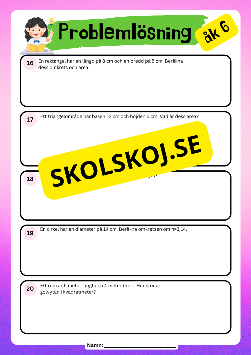 Problemlösning årskurs 6 - Blandade uppgifter