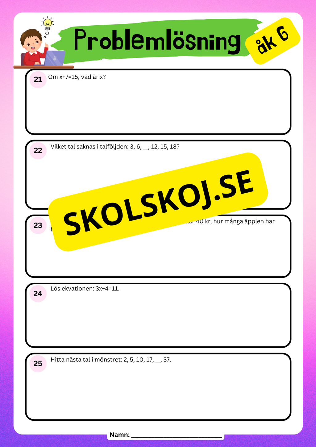 Problemlösning årskurs 6 - Blandade uppgifter