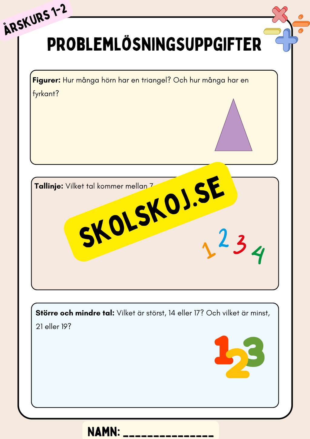 Problemlösningsuppgifter - Åk 1 - 2