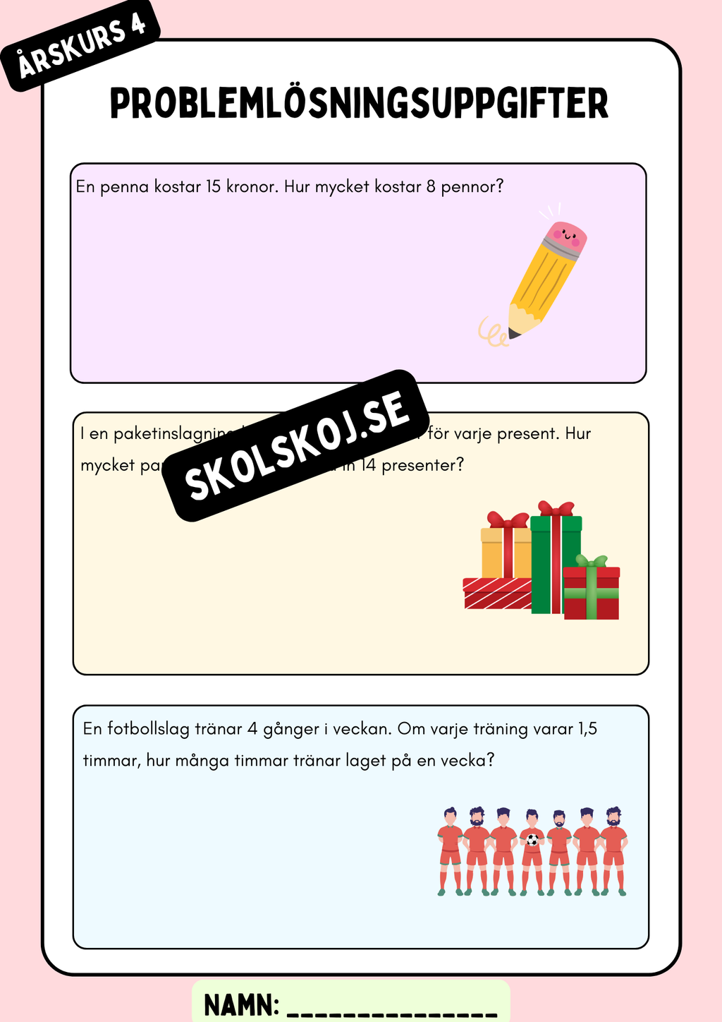 Problemlösningsuppgifter årskurs 4 - Multiplikation och division