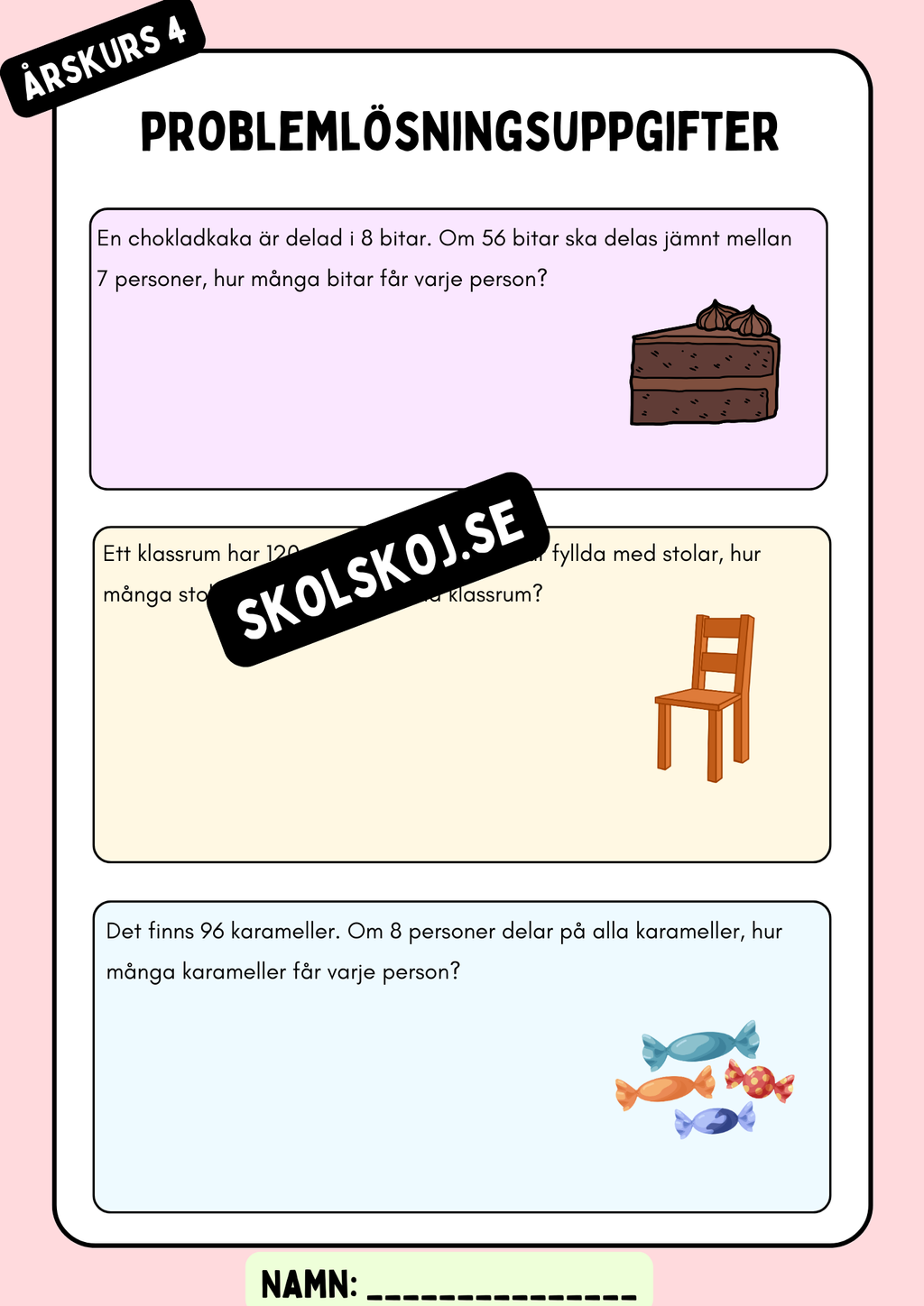 Problemlösningsuppgifter årskurs 4 - Multiplikation och division
