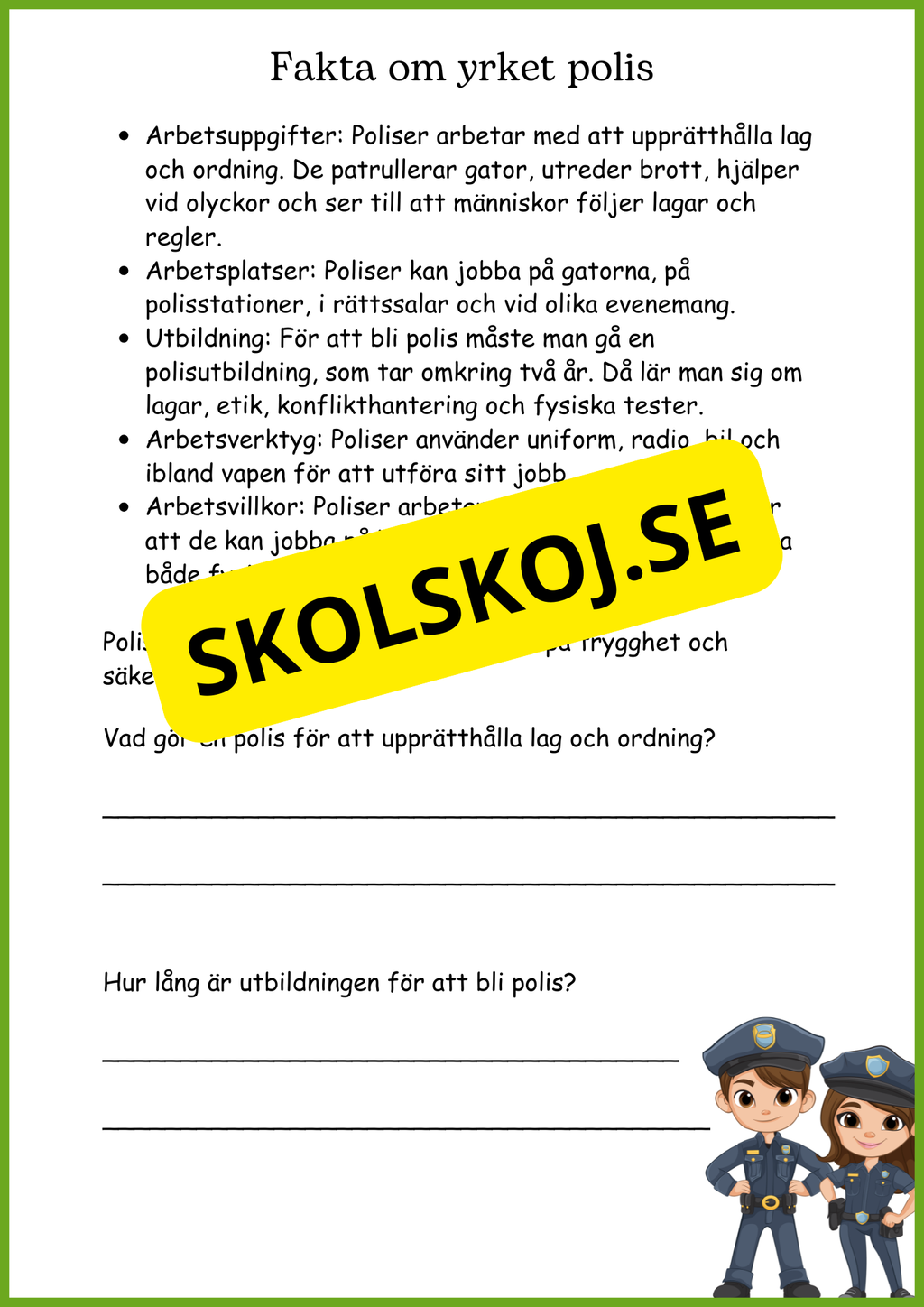 Korta fakta om viktiga samhällsfunktioner och olika yrken och lite till