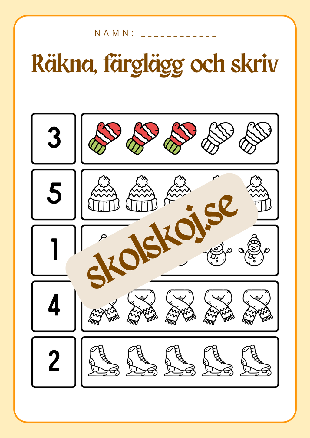 Räkna färglägg och skriv - 0 - 20