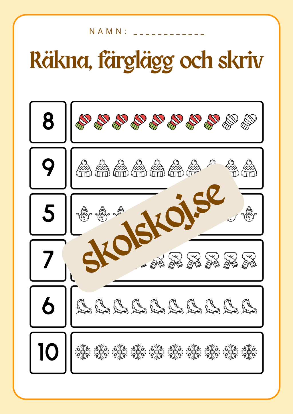 Räkna färglägg och skriv - 0 - 20
