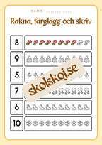 Räkna färglägg och skriv - 0 - 20
