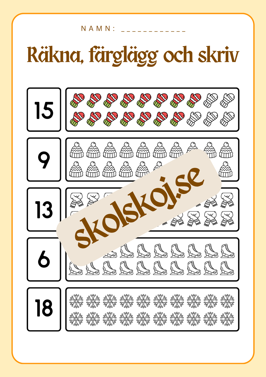 Räkna färglägg och skriv - 0 - 20