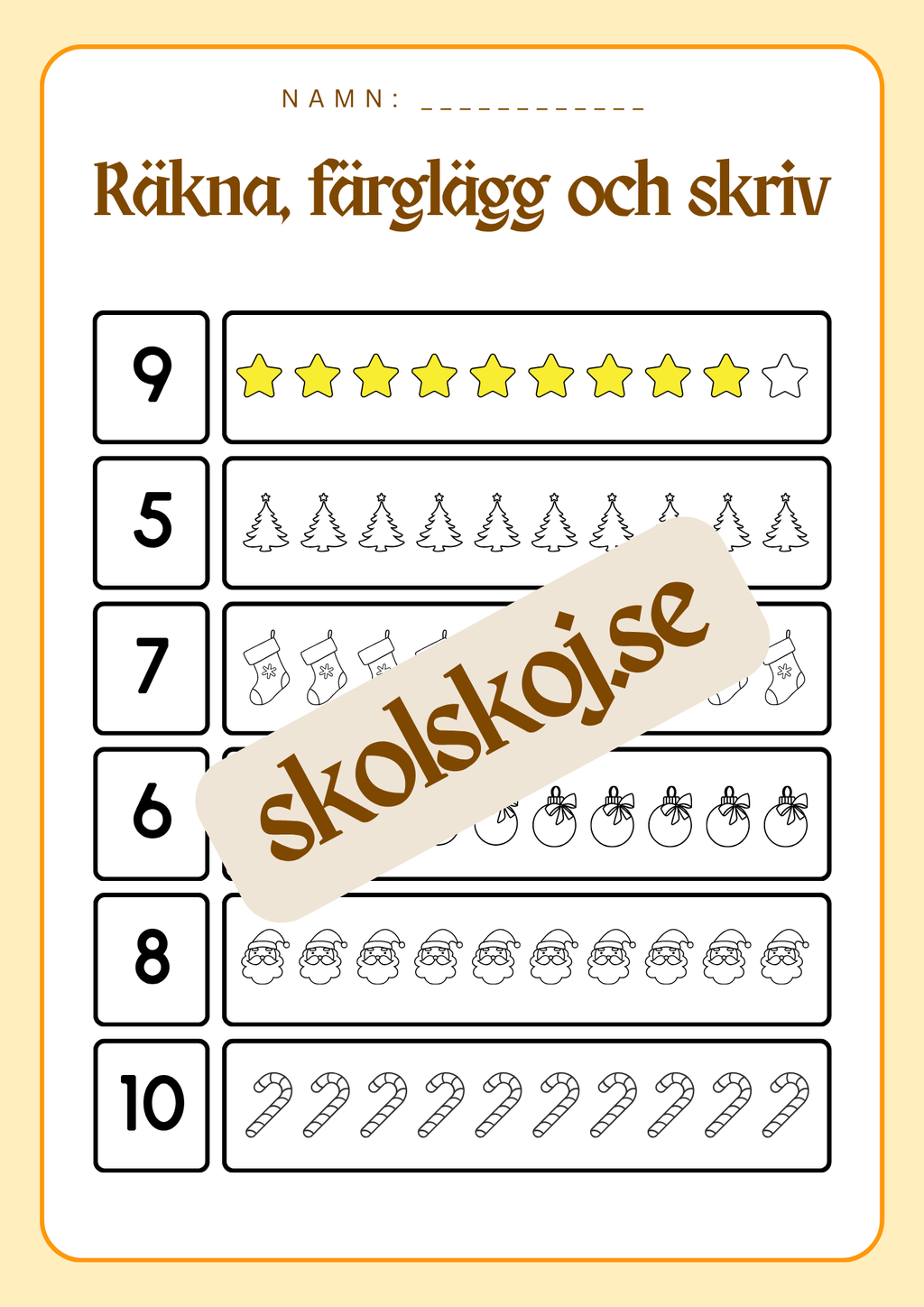 Räkna färglägg och skriv - 0 - 20