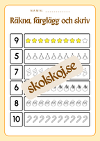 Räkna färglägg och skriv - 0 - 20