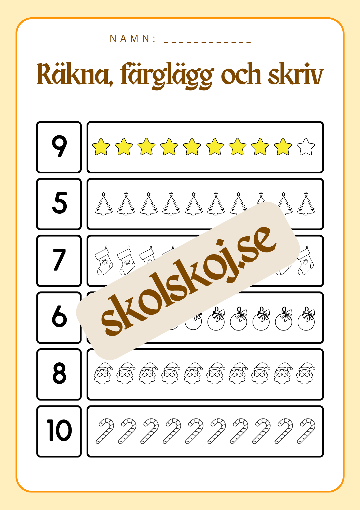 Räkna färglägg och skriv - 0 - 20