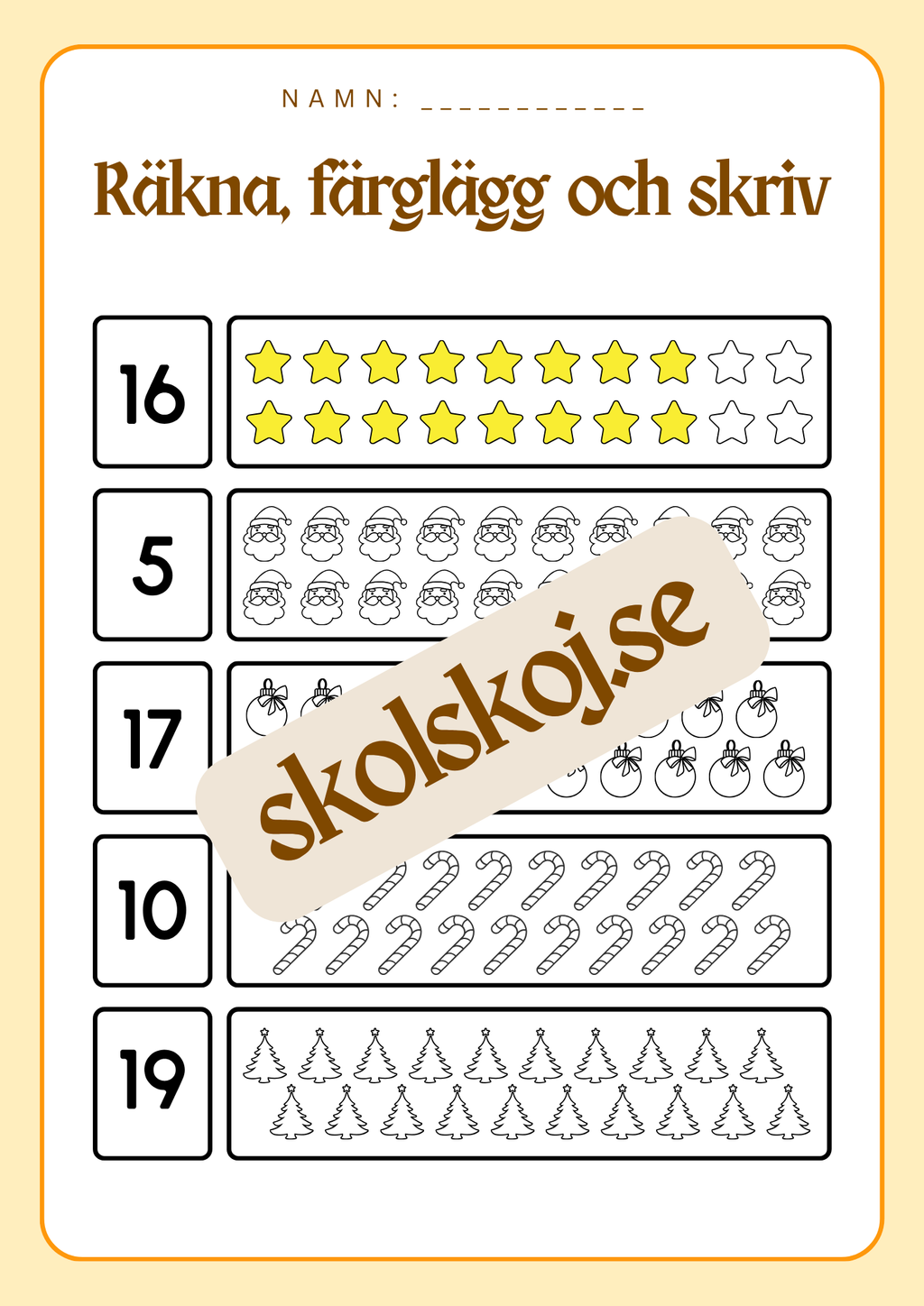 Räkna färglägg och skriv - 0 - 20