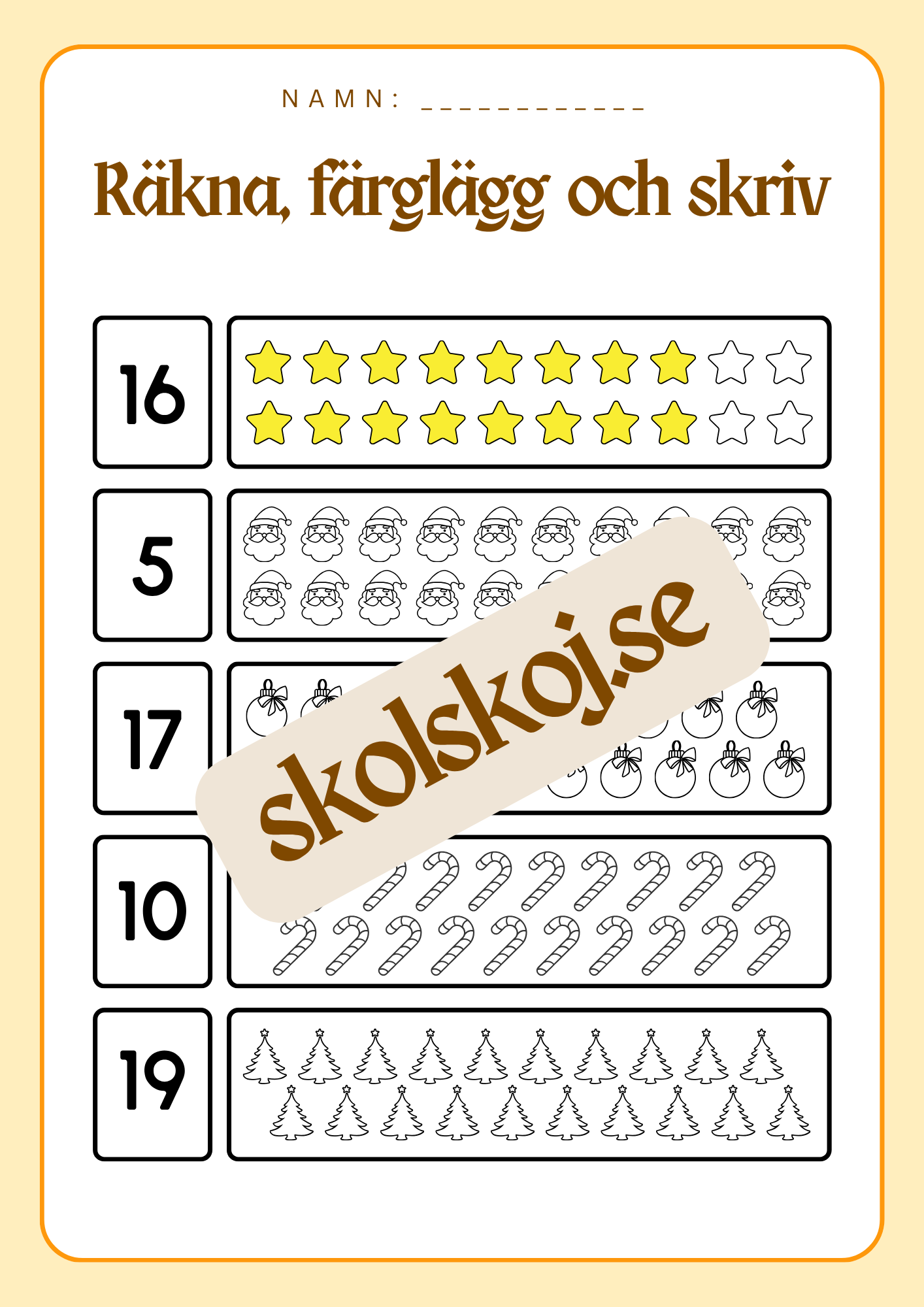 Räkna färglägg och skriv - 0 - 20
