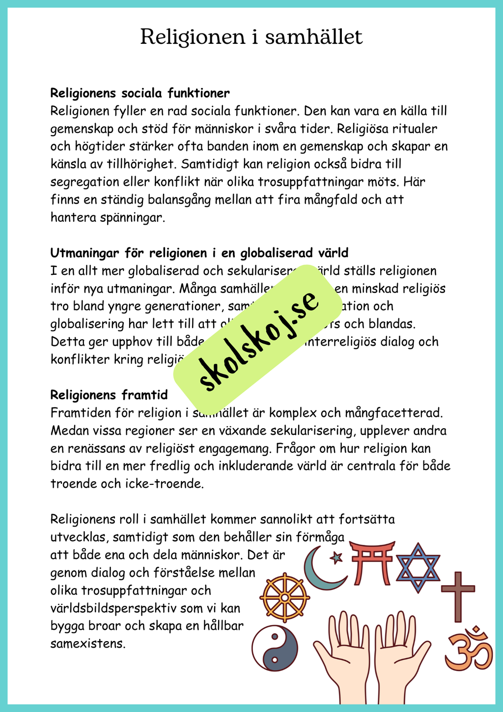 Religionens roll i samhället - Årskurs 4 - 6