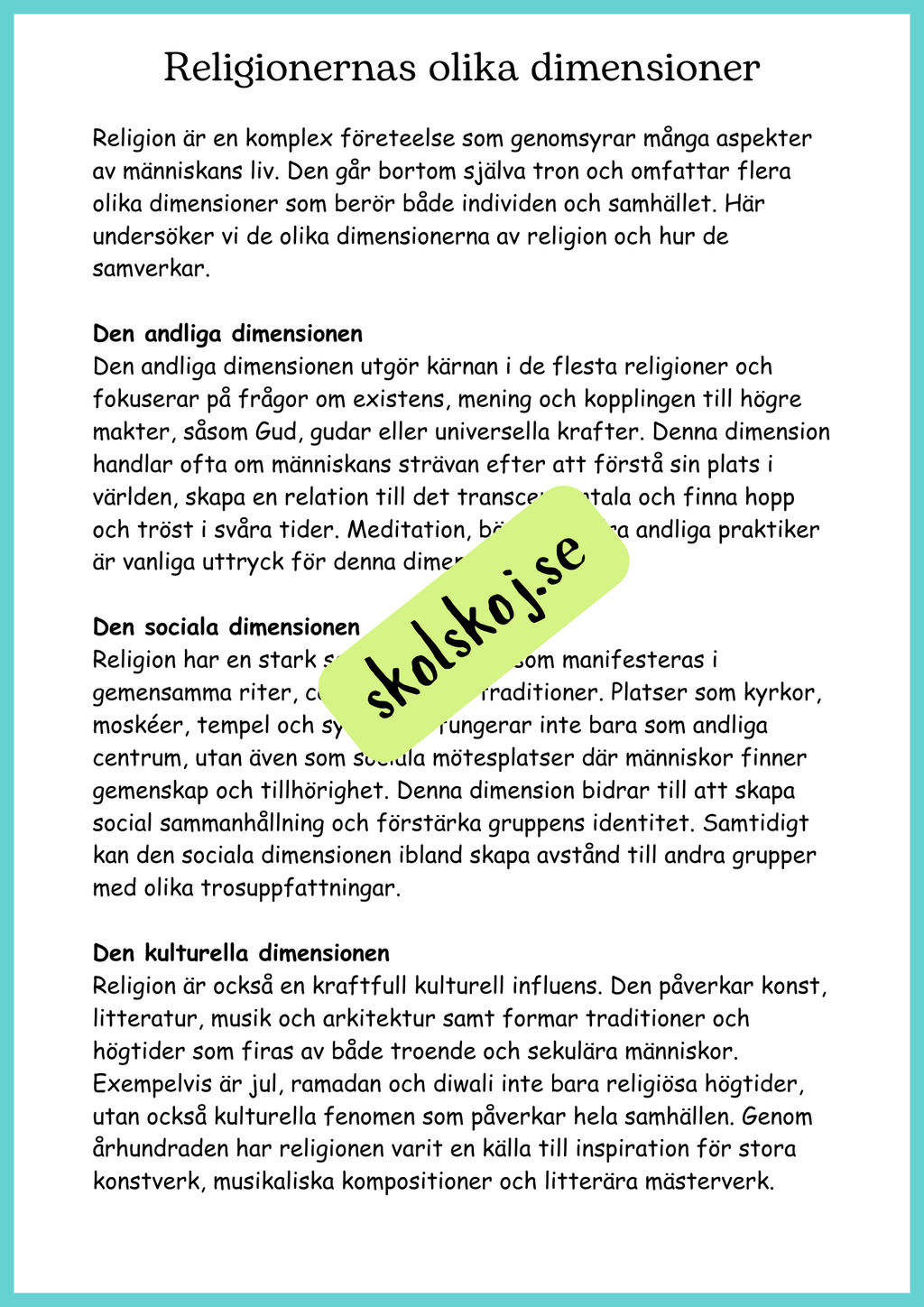 Religionens roll i samhället - Årskurs 4 - 6