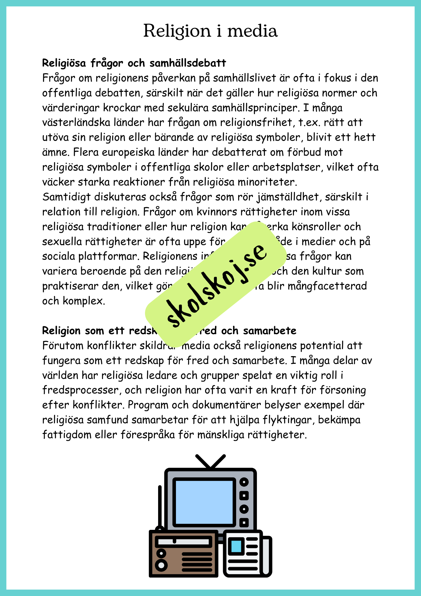 Religionens roll i samhället - Årskurs 4 - 6