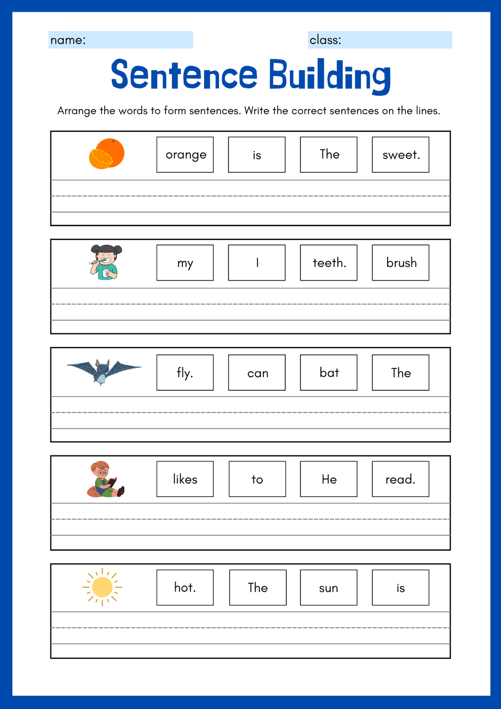 Sentence building - English