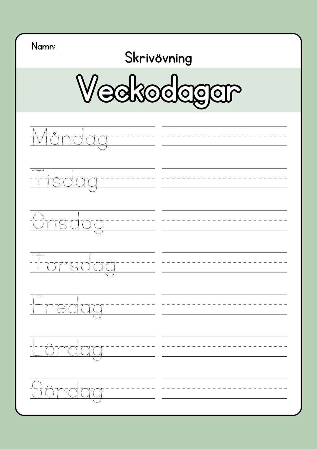 Skrivövning - Veckodagar och månader
