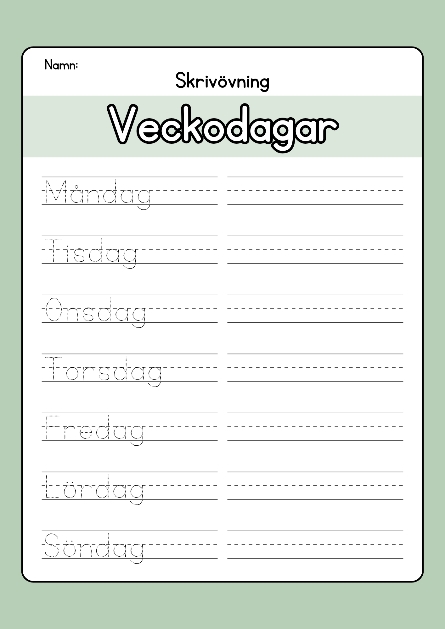 Skrivövning - Veckodagar och månader