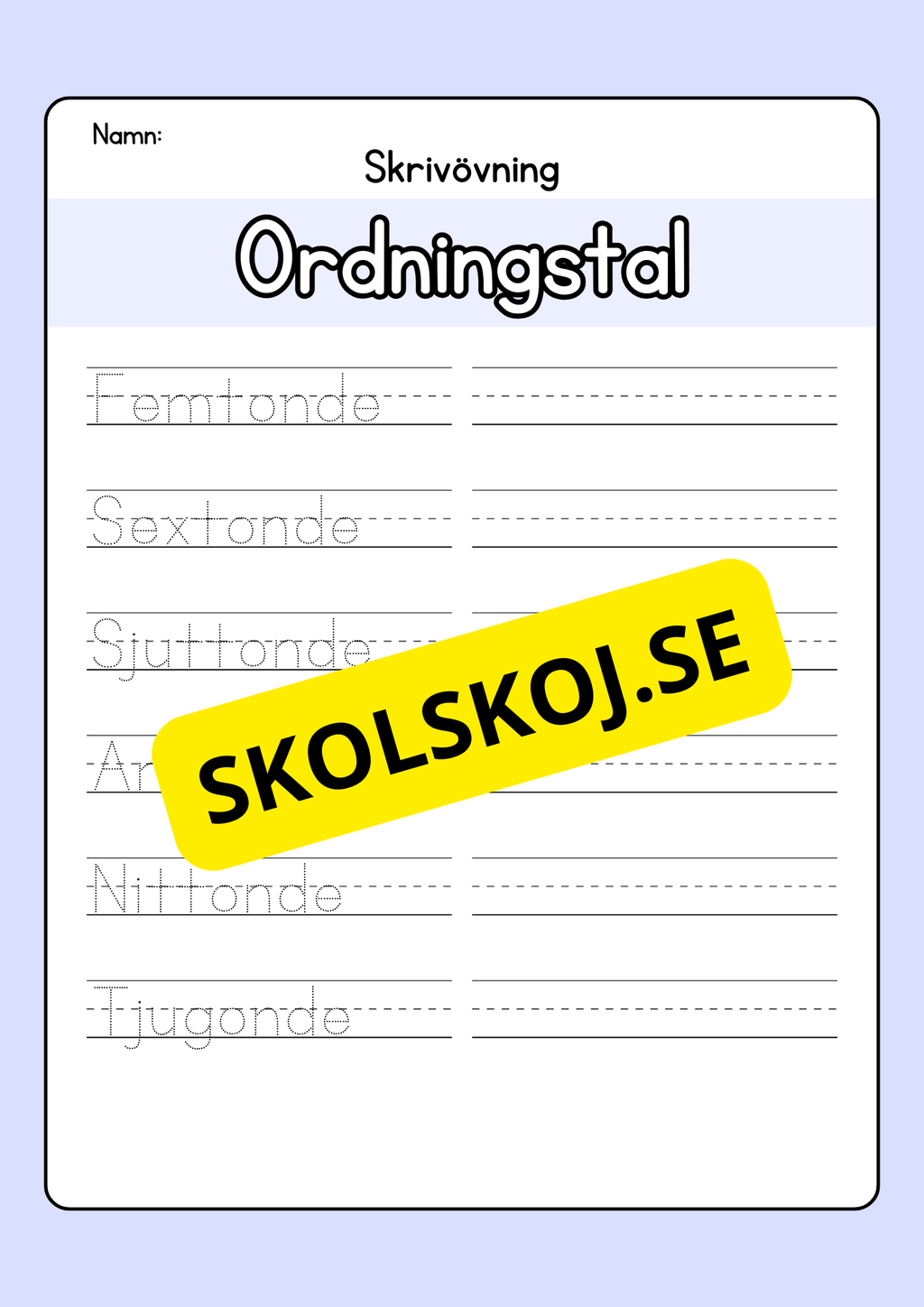 Skrivövning - Veckodagar och månader