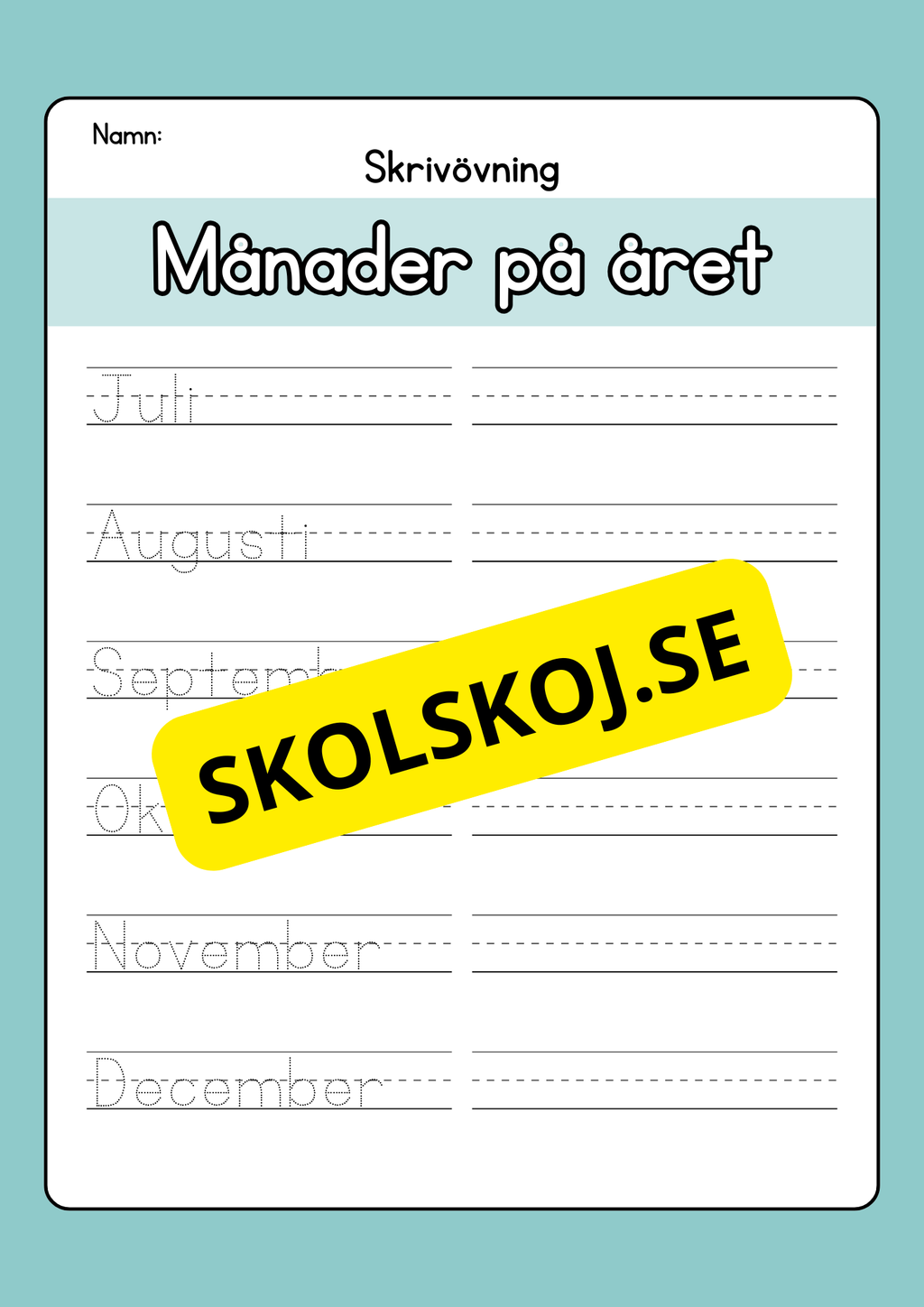Skrivövning - Veckodagar och månader