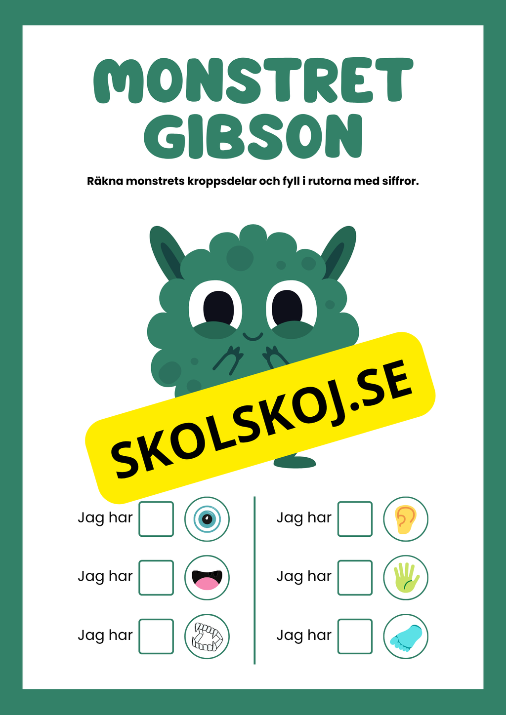 Små monster räkna kroppsdelar