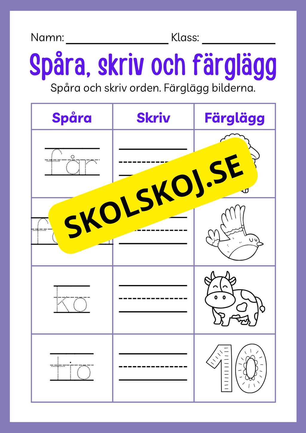 Spåra, skriv och färglägg - Häfte
