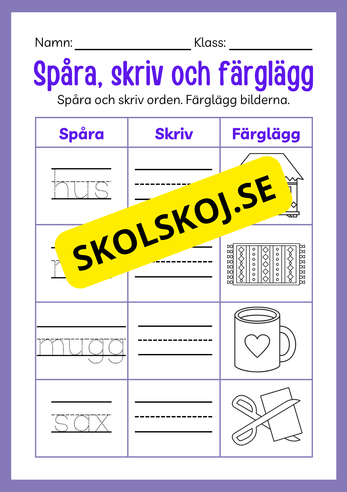 Spåra, skriv och färglägg - Häfte