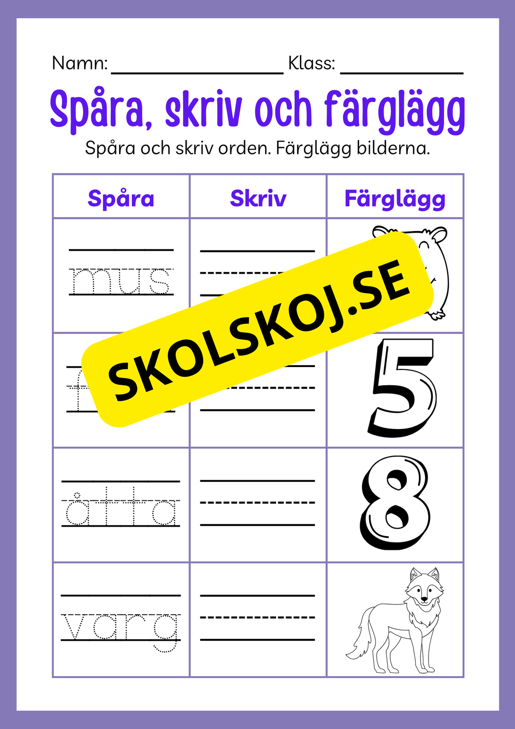 Spåra, skriv och färglägg - Häfte