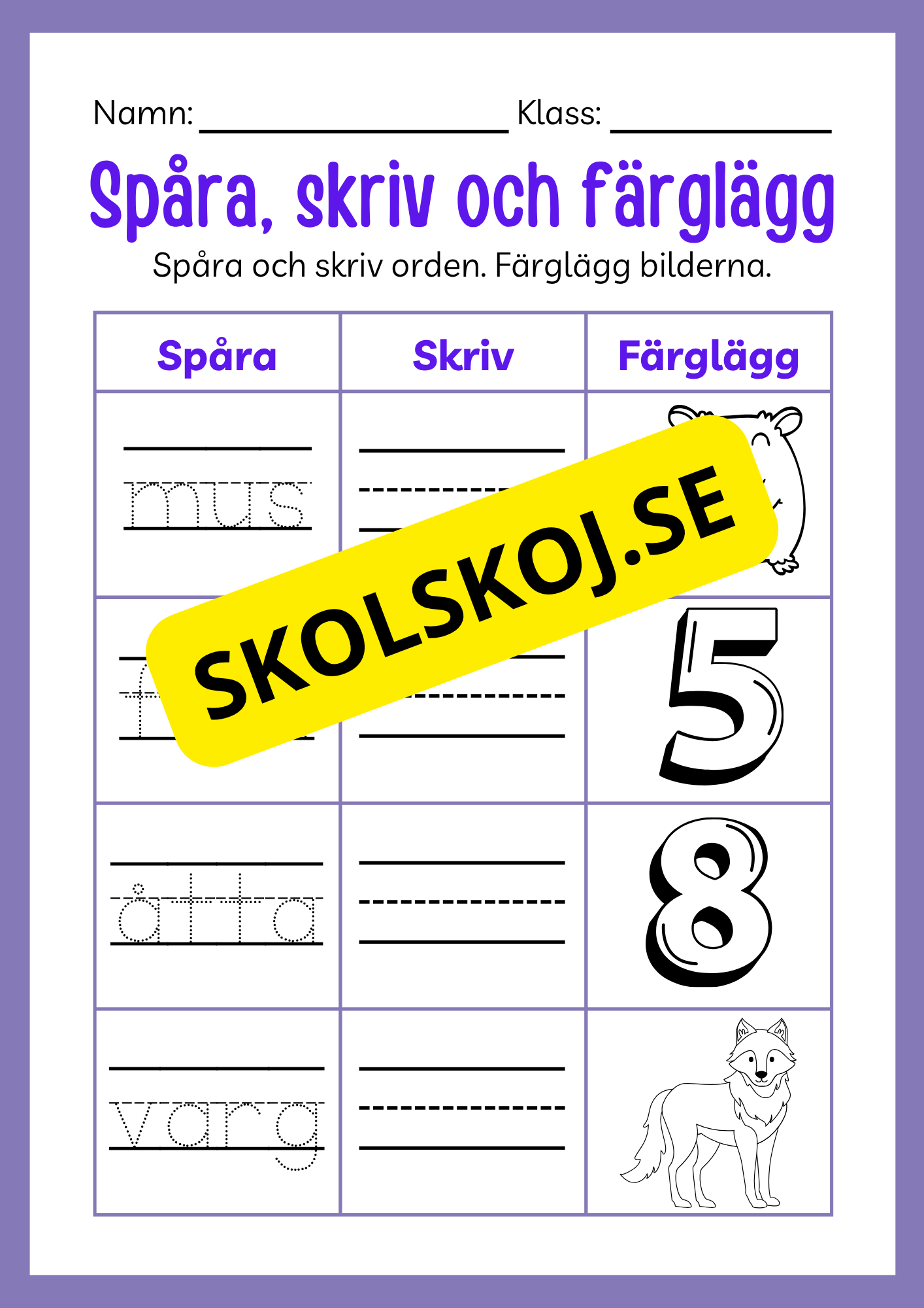 Spåra, skriv och färglägg - Häfte