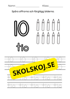 Spåra siffrorna (1 - 10) - Färglägg bilderna