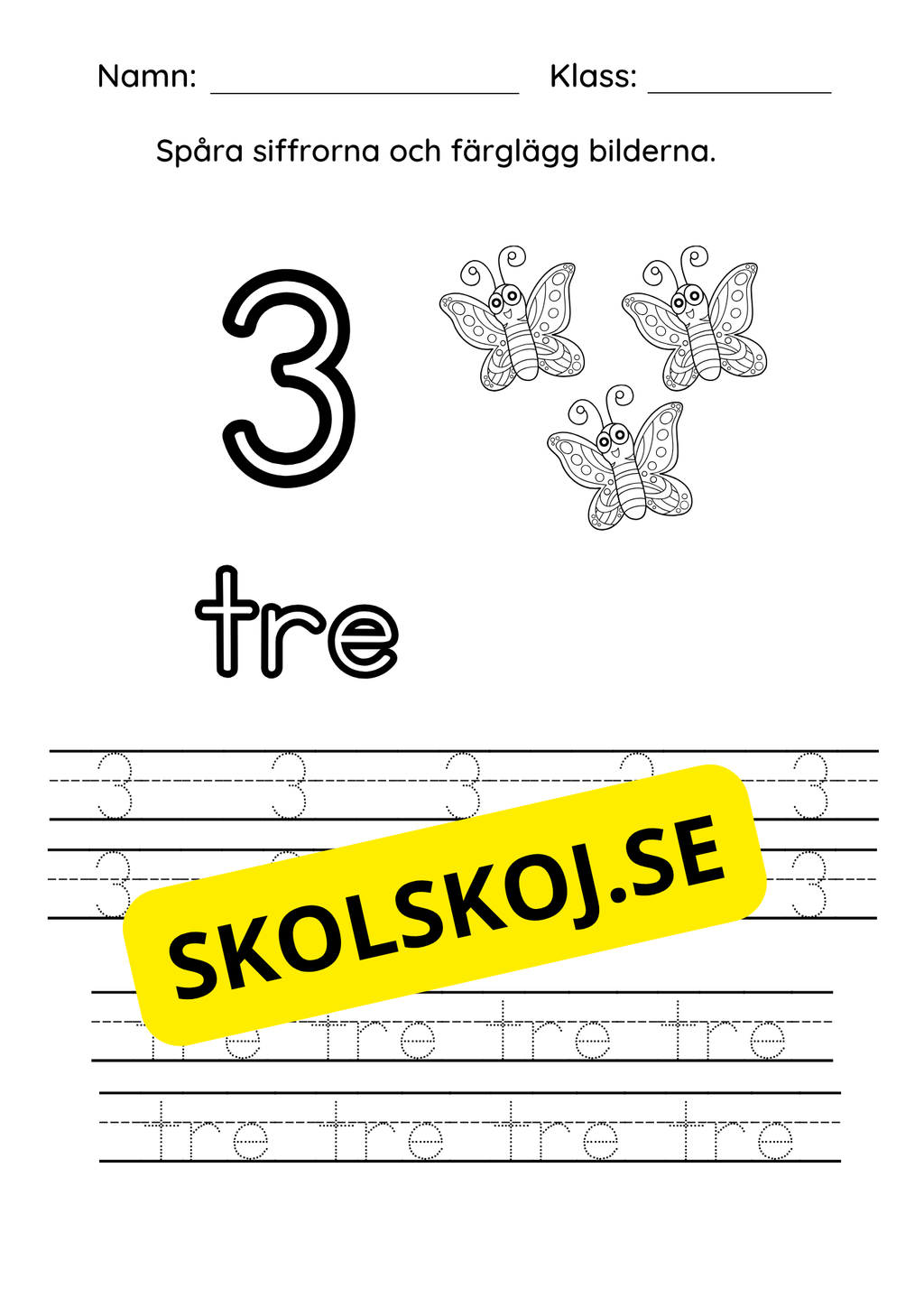 Spåra siffrorna (1 - 10) - Färglägg bilderna