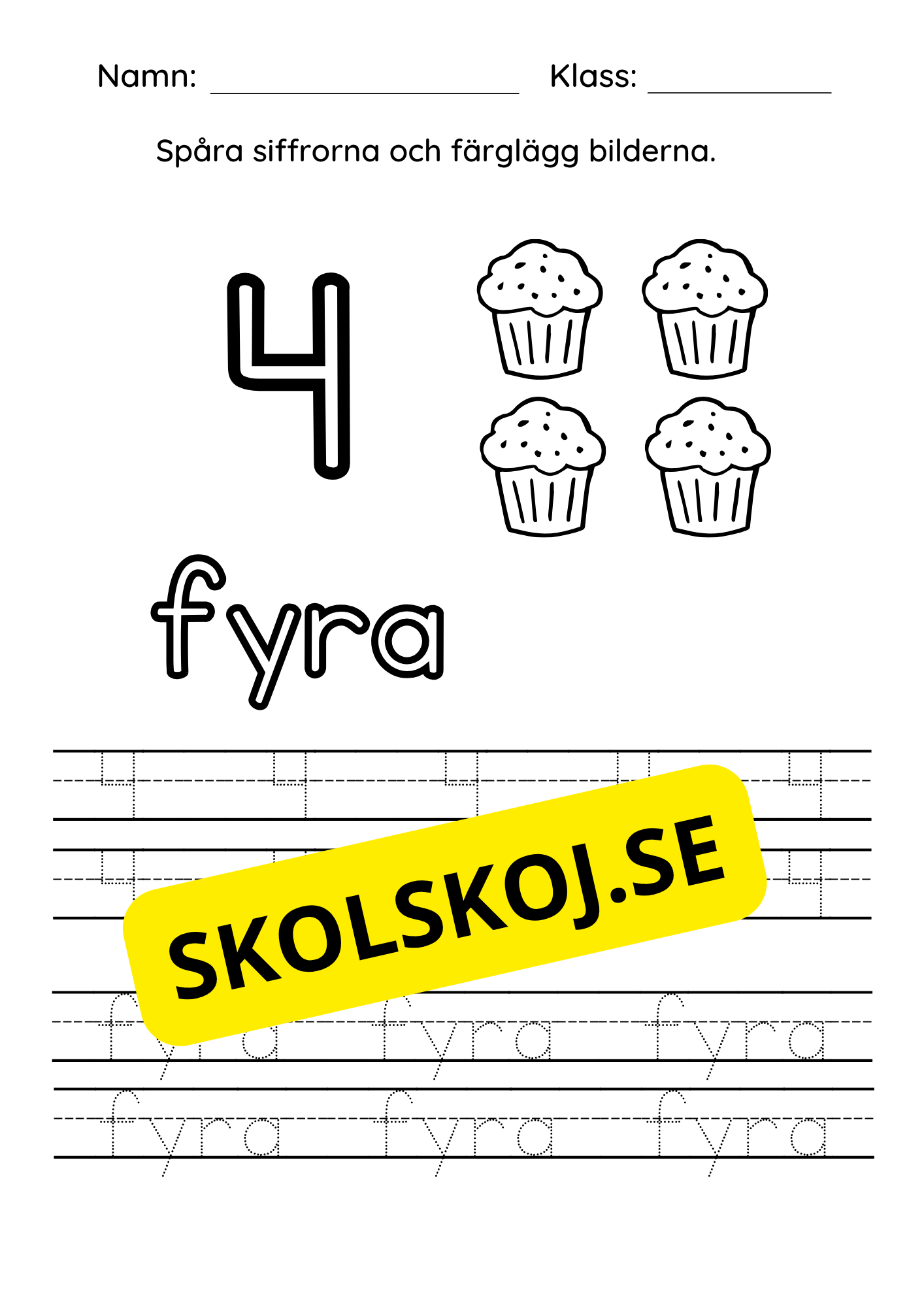 Spåra siffrorna (1 - 10) - Färglägg bilderna
