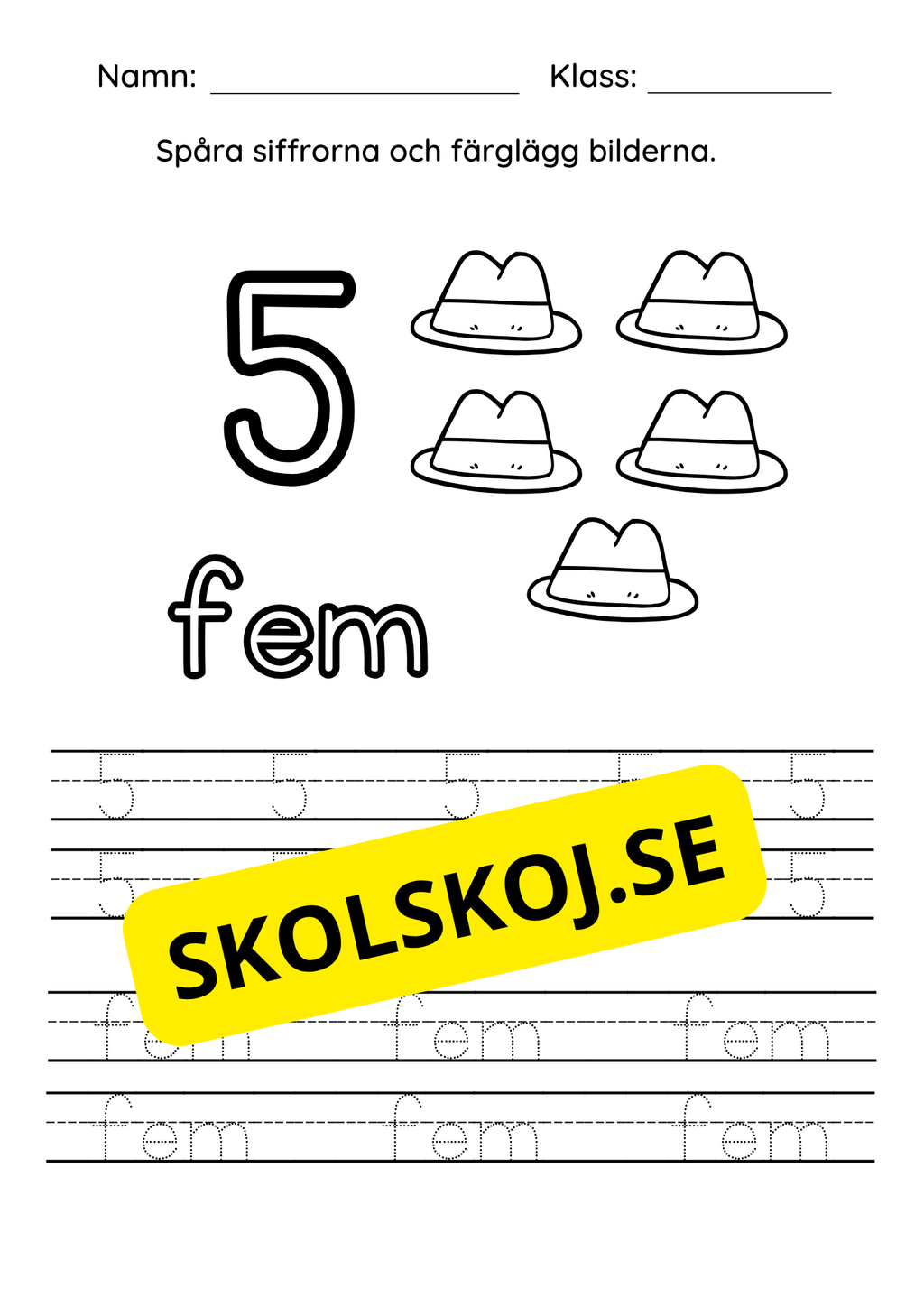 Spåra siffrorna (1 - 10) - Färglägg bilderna