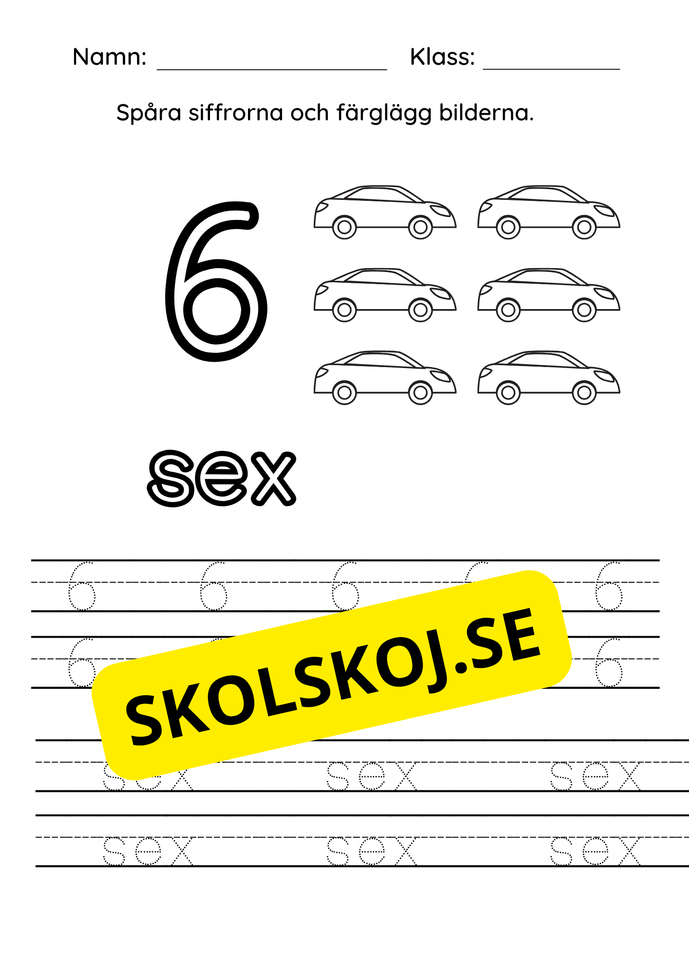 Spåra siffrorna (1 - 10) - Färglägg bilderna