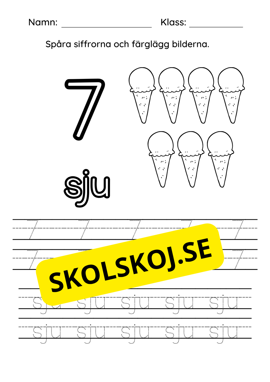 Spåra siffrorna (1 - 10) - Färglägg bilderna