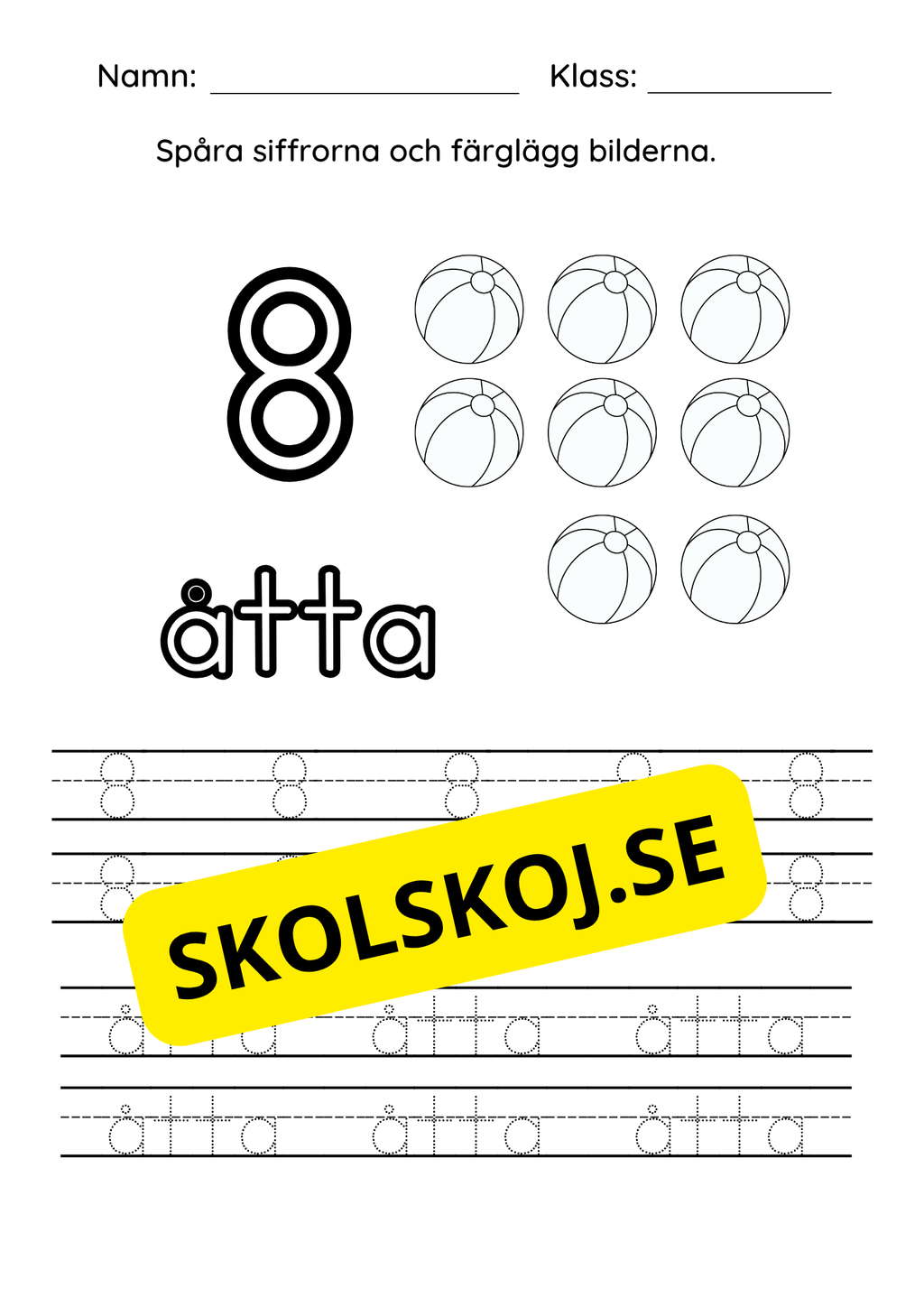 Spåra siffrorna (1 - 10) - Färglägg bilderna