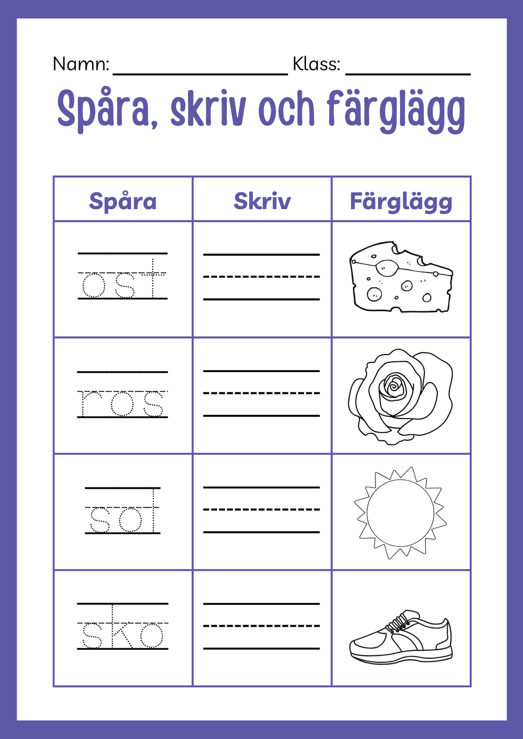 Spåra skriv och färglägg