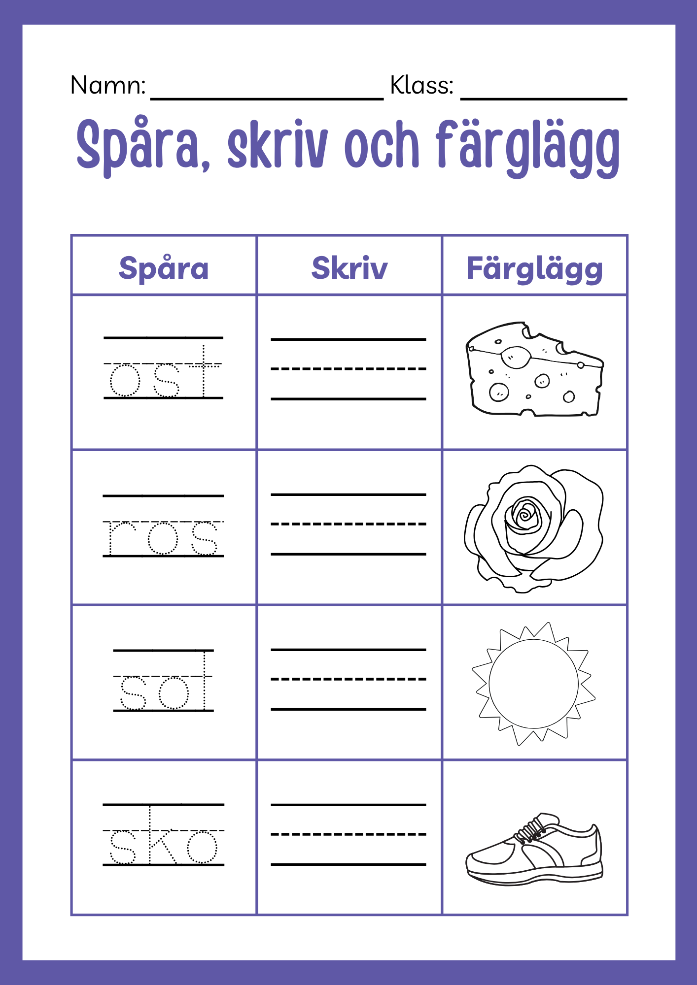 Spåra skriv och färglägg