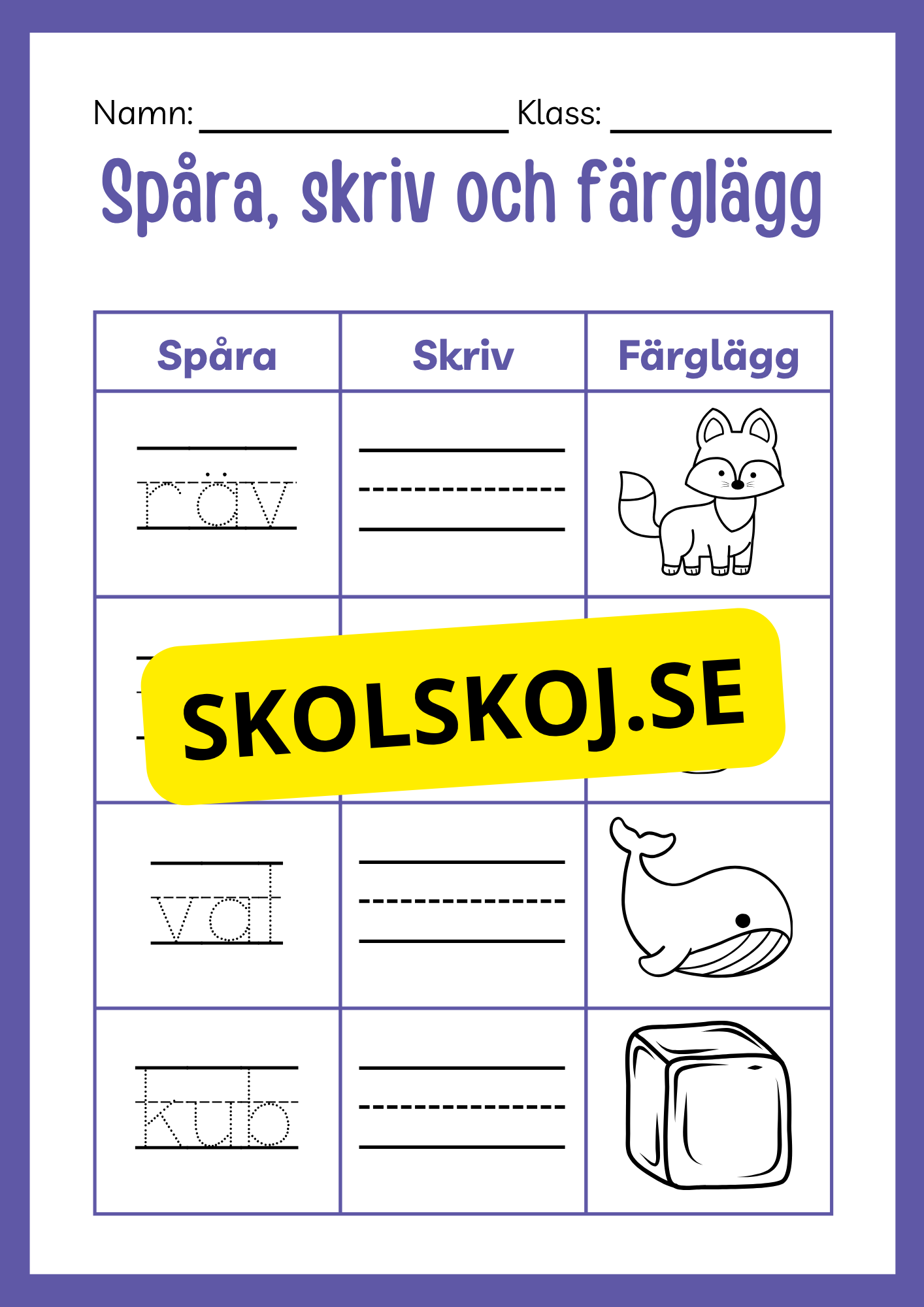 Spåra skriv och färglägg