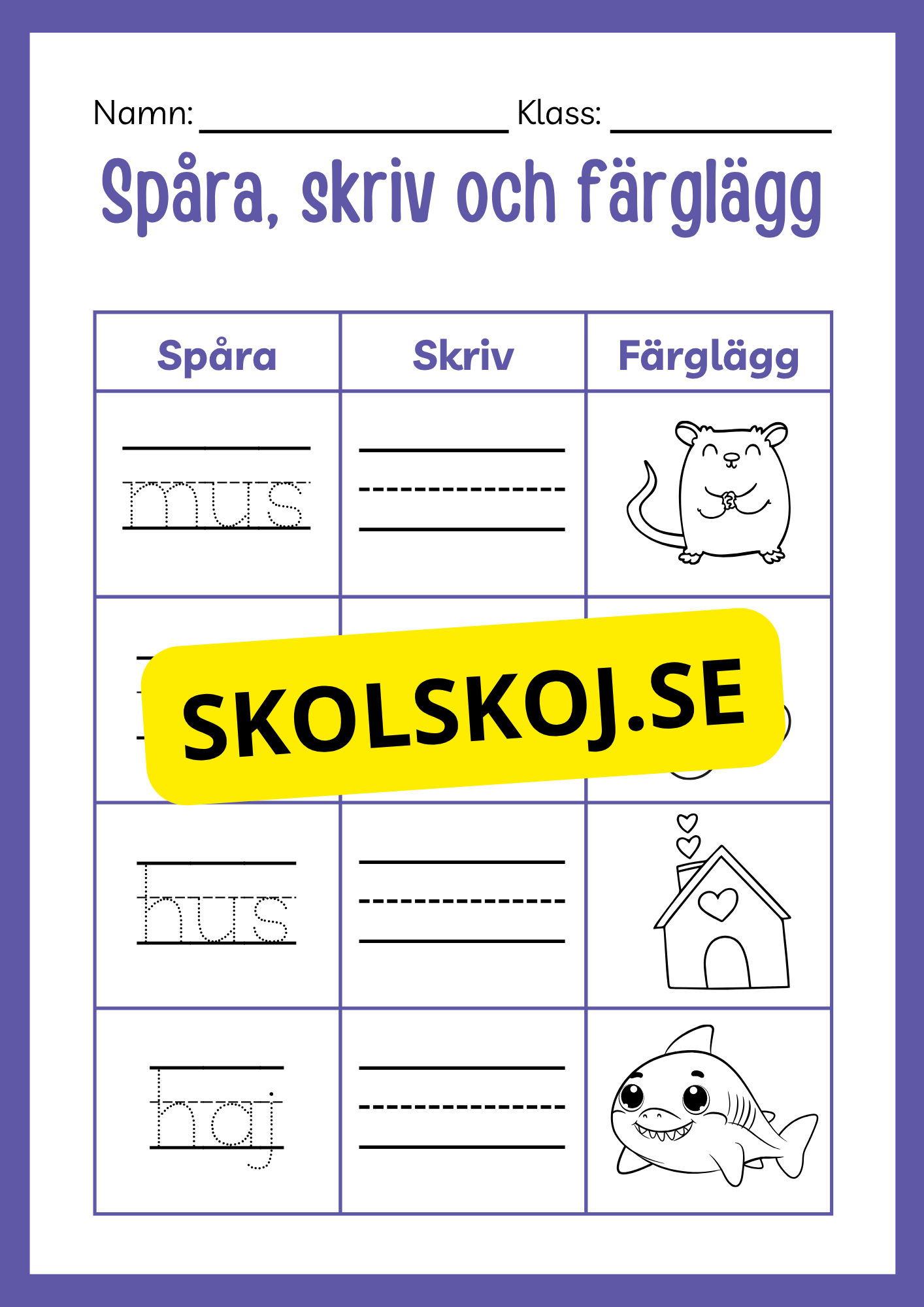 Spåra skriv och färglägg