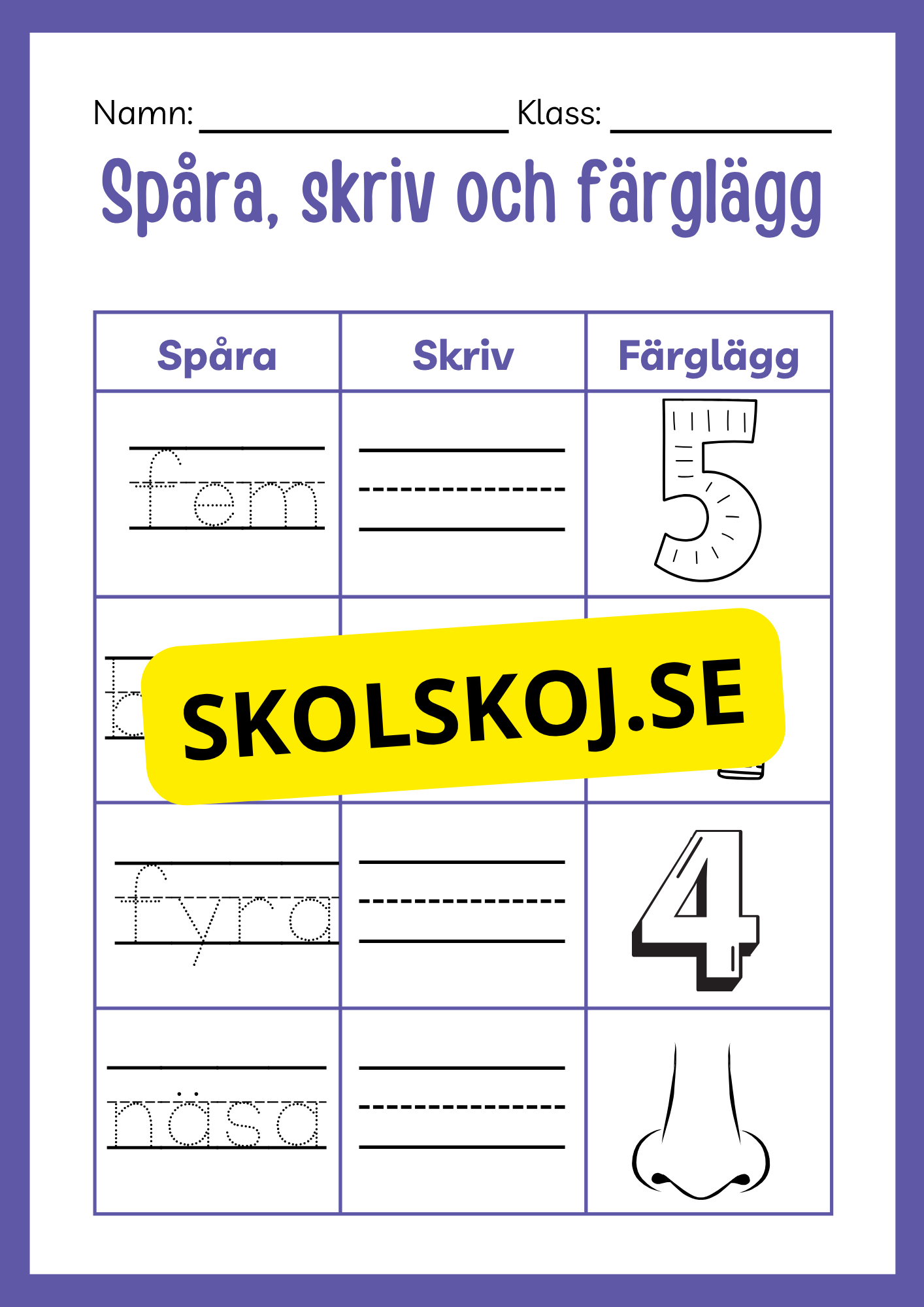 Spåra skriv och färglägg