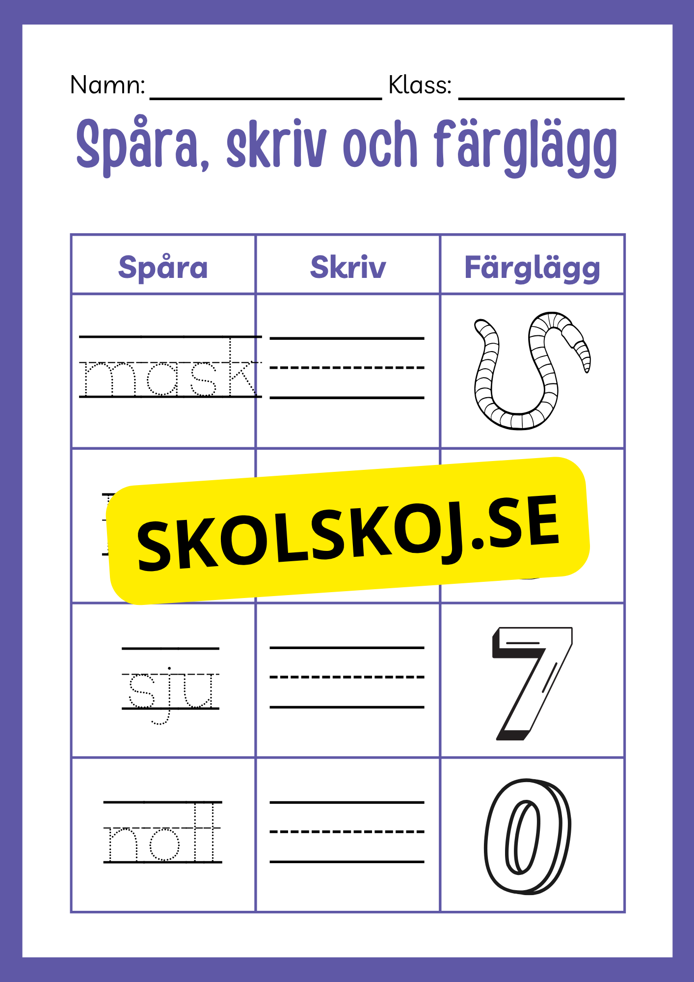 Spåra skriv och färglägg