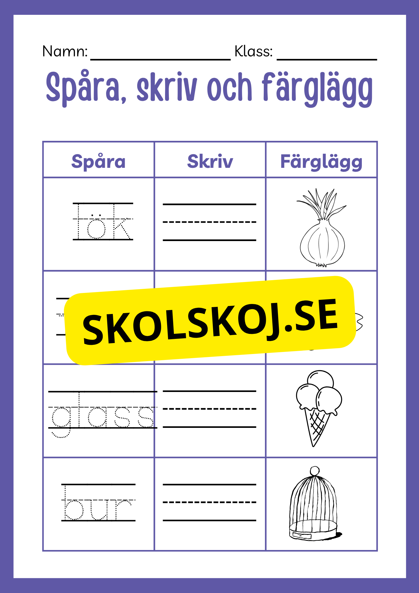 Spåra skriv och färglägg