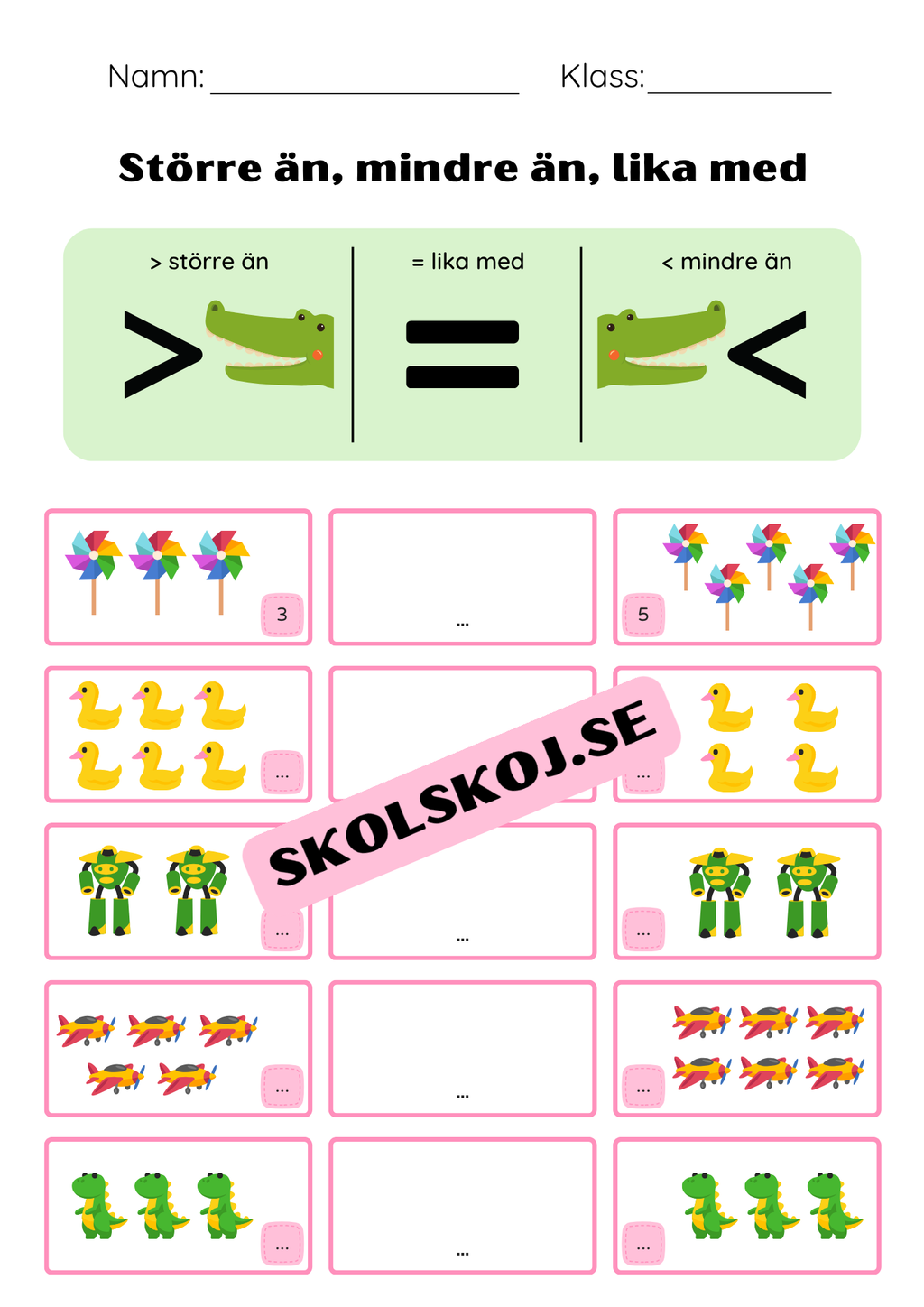 Större än, mindre än, lika med