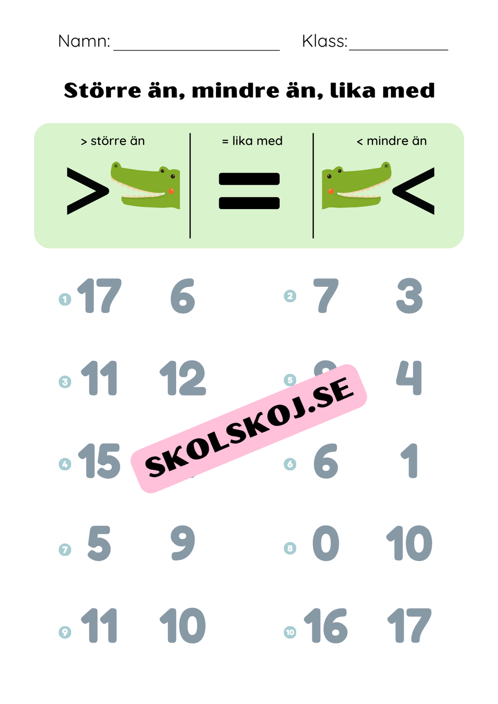 Större än, mindre än, lika med