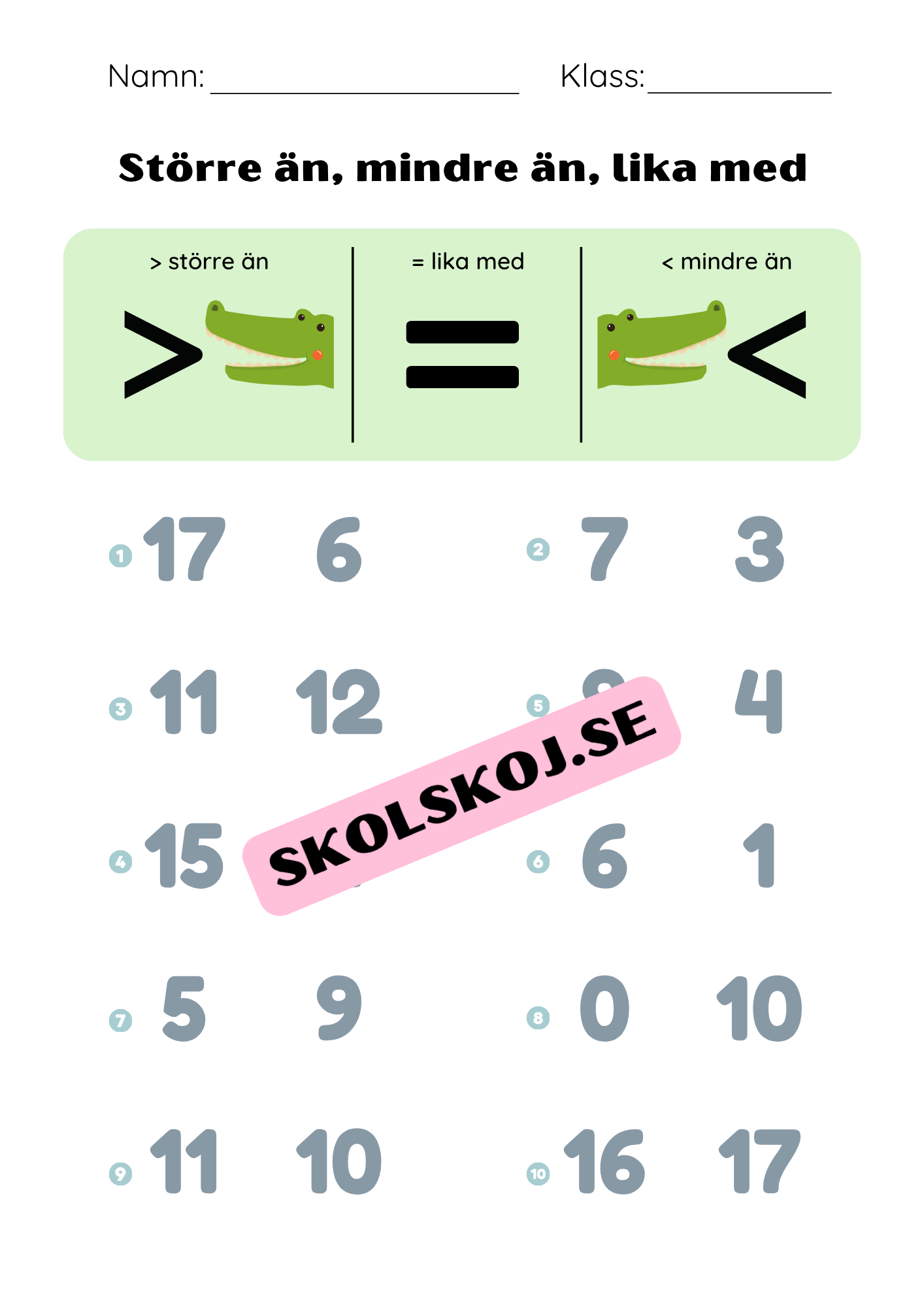 Större än, mindre än, lika med
