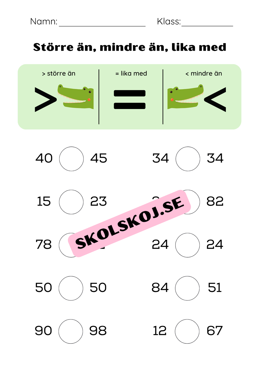 Större än, mindre än, lika med