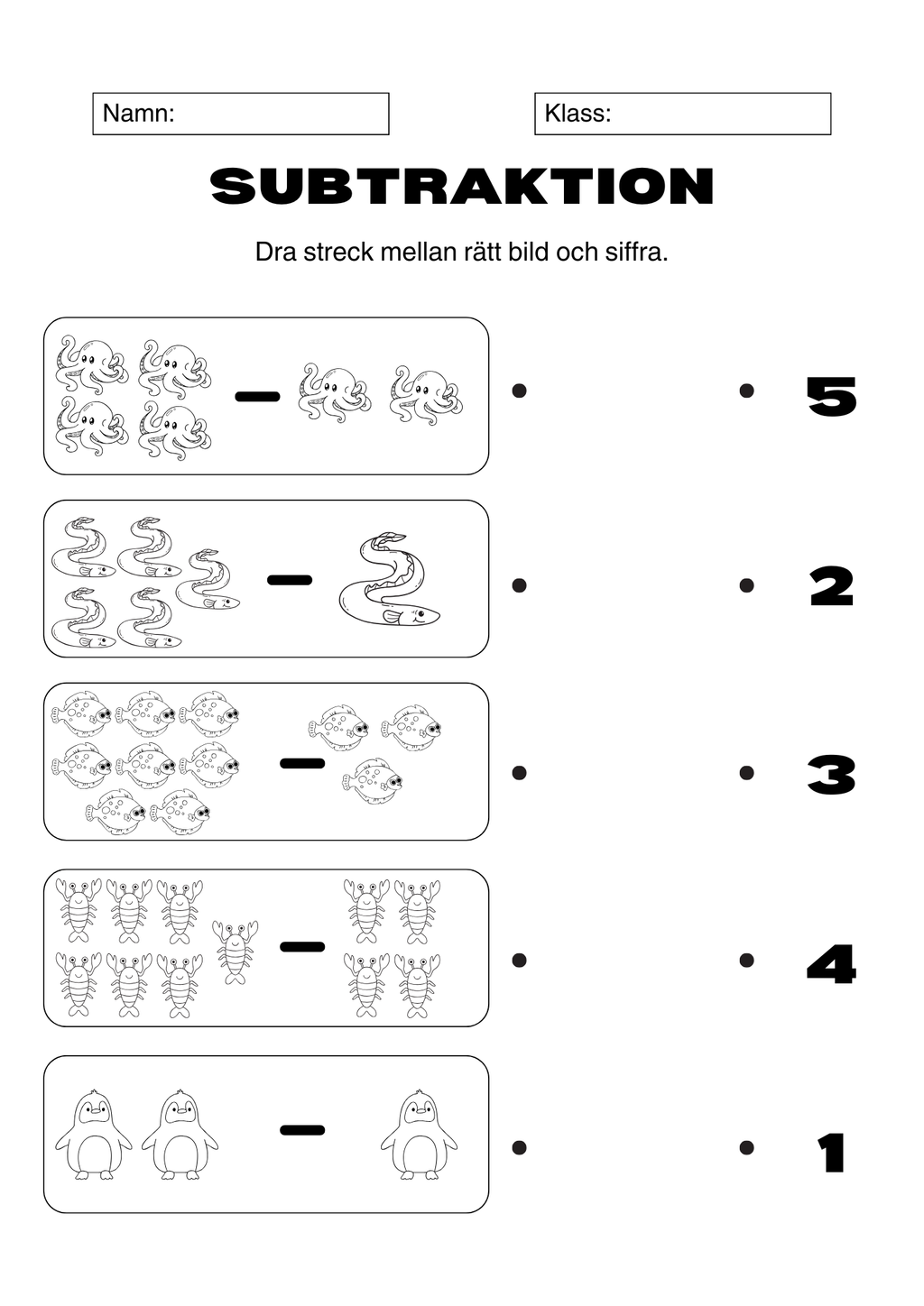 Subtraktion 0 - 10